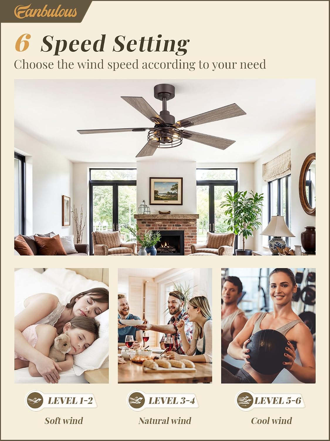 Fanbulous 42 Inch Farmhouse Rustic Ceiling Fan with Light & Remote
