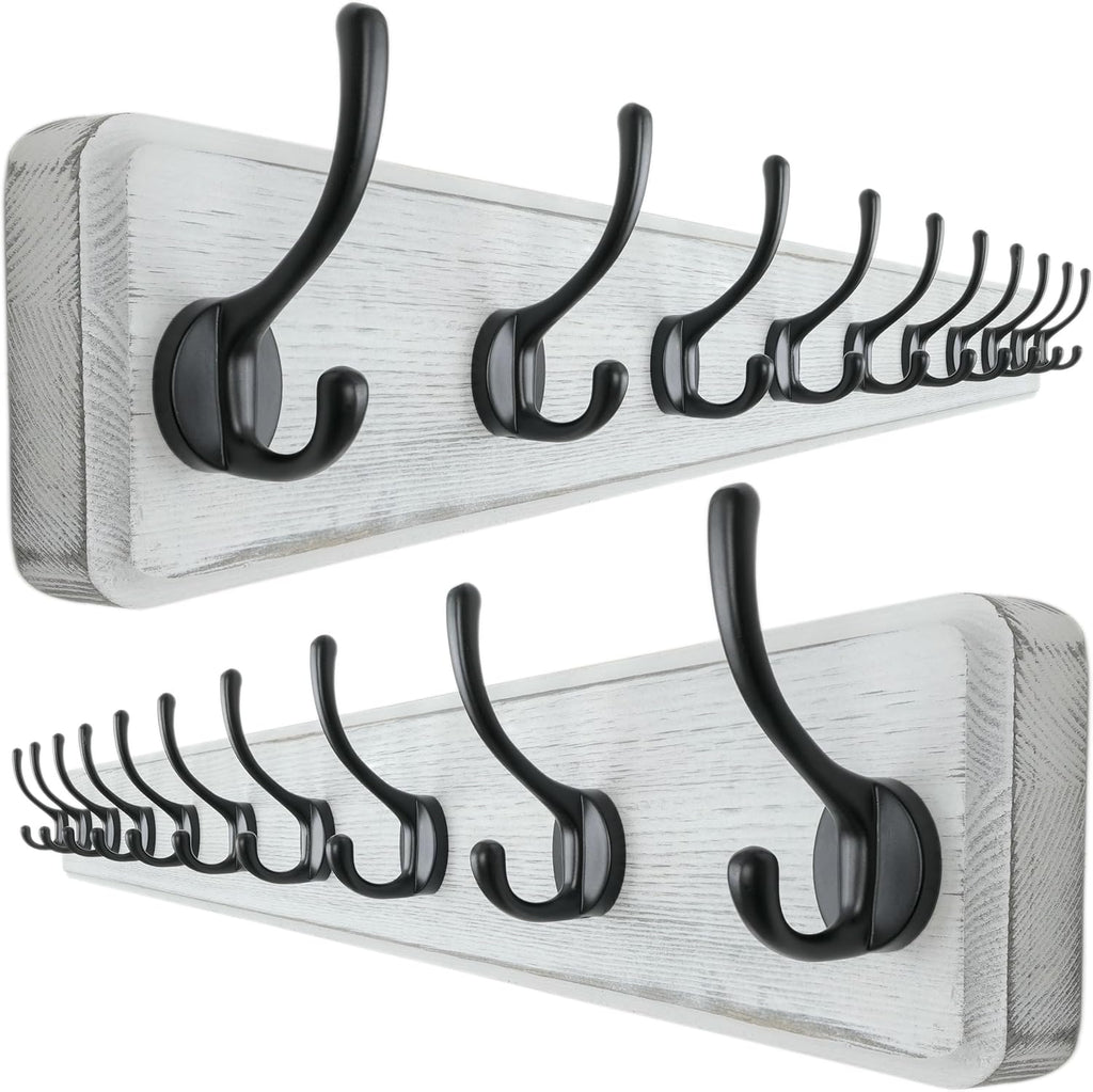 Coat Rack Wall: 24" Long, Patented, Heavy-Duty, 6-Double-Hooks Wooden Wall Mounted Coat Rack Coat Hanger Hook Rail for Winter Coats Hat Jacket Clothing, Natural & Black