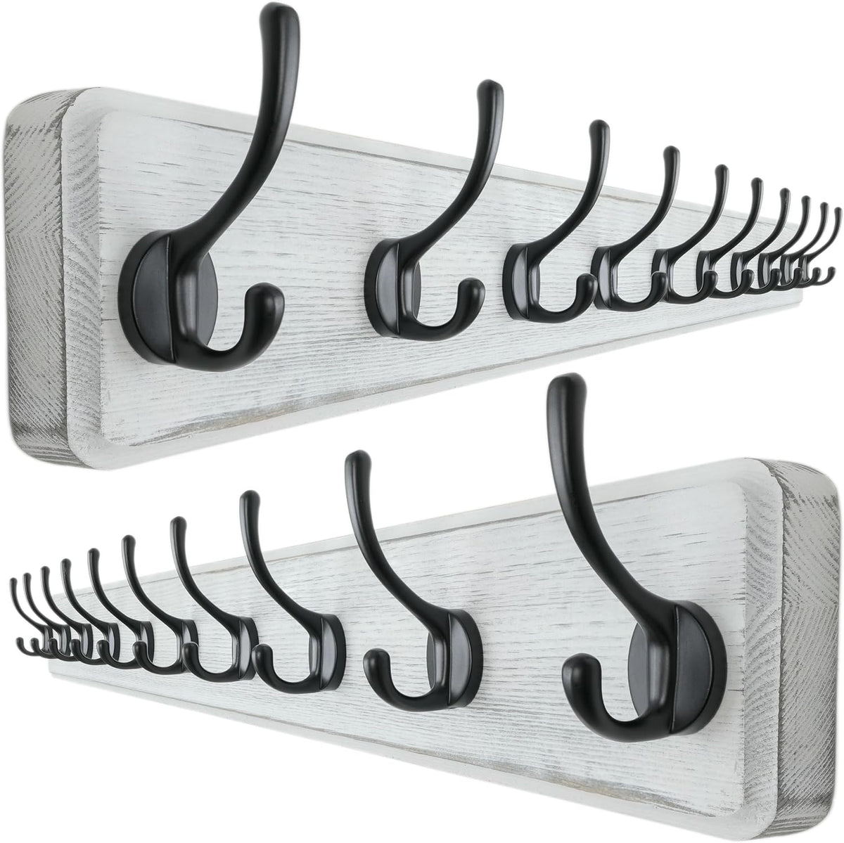 Coat Rack Wall: 24" Long, Patented, Heavy-Duty, 6-Double-Hooks Wooden Wall Mounted Coat Rack Coat Hanger Hook Rail for Winter Coats Hat Jacket Clothing, Natural & Black