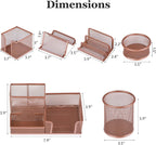 Desk Organizers Set with Mesh Pen Holder Cup, Rose Gold