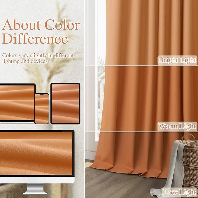 Guken Orange 100% Blackout Linen Curtains 120 Inch Length 2 Panels Set - Image 7
