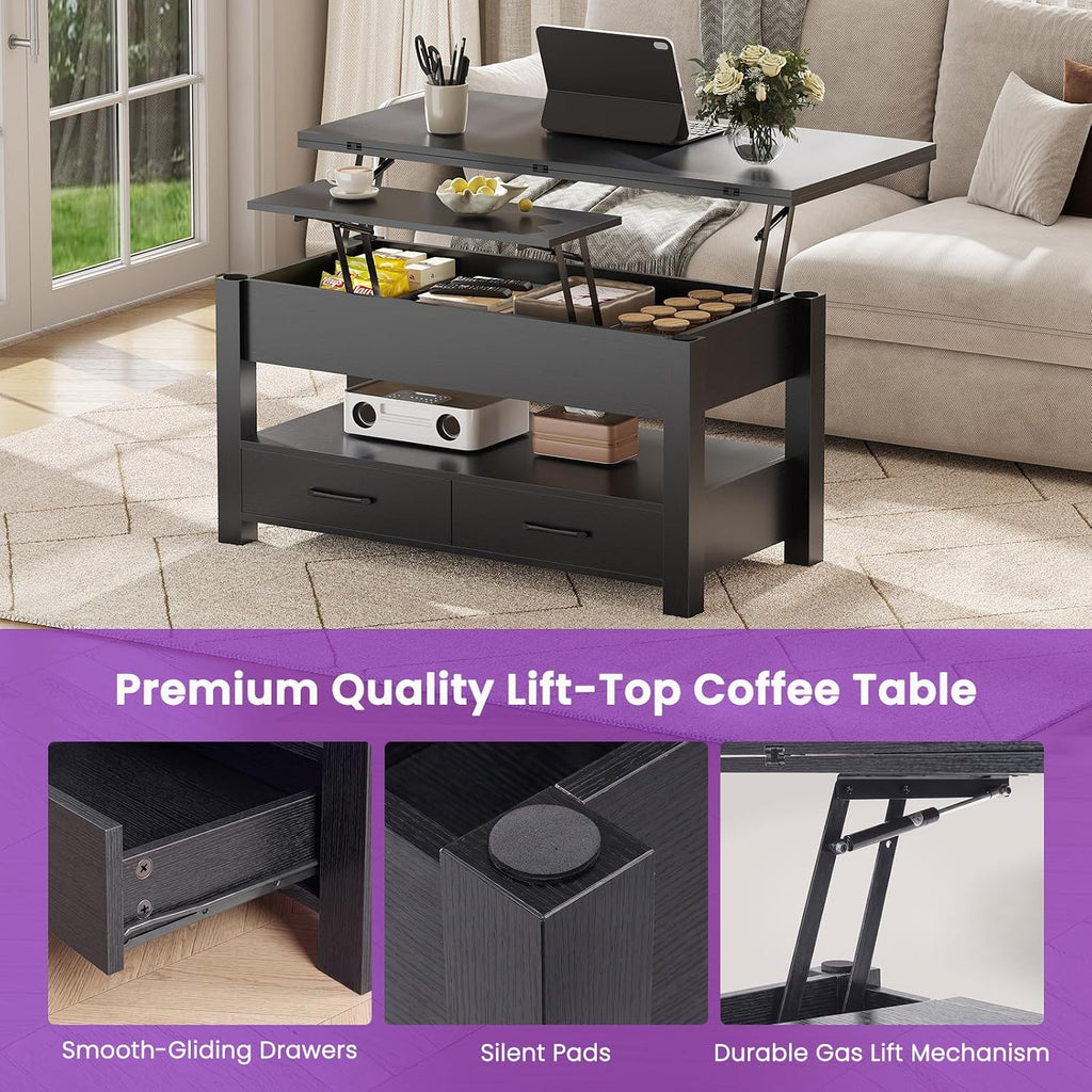 DUMOS 39.4" Convertible Lift Top Coffee Table, 4 in 1 Multifunctional Table