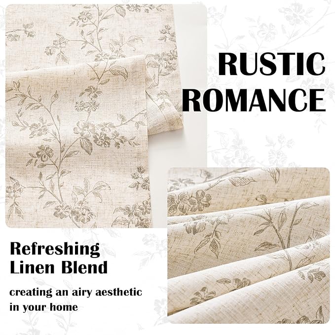 Lazzzy Floral Linen Curtains Farmhouse Extra Long Curtain - Image 3