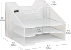 Mind Reader Metal Mesh Desktop File Organizer, 3-Tier Paper Tray with 5 Compartments, Office Mail Sorter, White