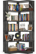Armocity Corner Book Shelf, 6-Shelf L Shaped Corner Bookshelf with Baffle