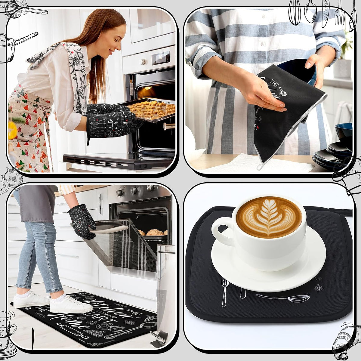 Fourluoo 10 Pcs Black and White Kitchen Decor and Accessories Set for Gifts