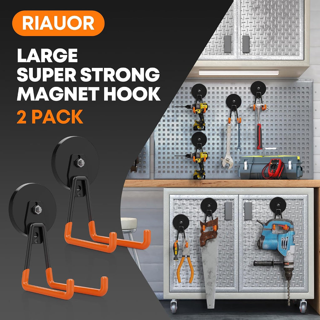 Heavy Duty Magnetic Garage Hooks, 2 Pack Large Strong Magnet Hooks For Garage, Magnetic Tool Holder Utility Hooks With Anti-Slip Coating Magnetic Hooks For Hanging Tools, Drill, Hose, Garden Tools