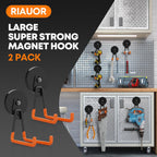 Heavy Duty Magnetic Garage Hooks, 2 Pack Large Strong Magnet Hooks For Garage, Magnetic Tool Holder Utility Hooks With Anti-Slip Coating Magnetic Hooks For Hanging Tools, Drill, Hose, Garden Tools