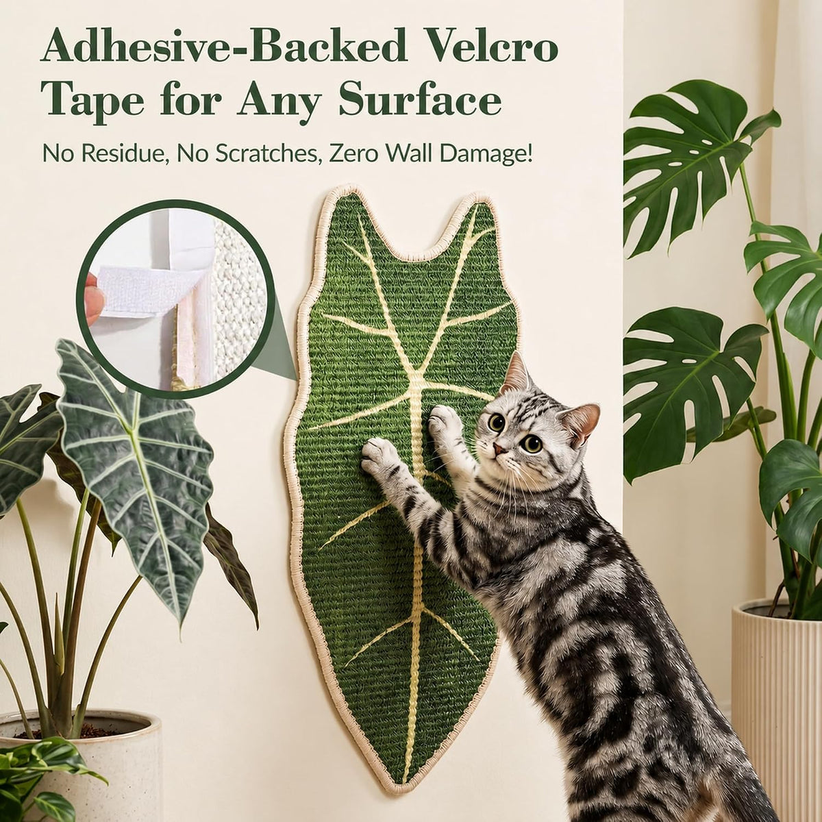 Natural Leaf-Shaped Sisal Cat Scratcher for Wall and Floor, Large Cat Scratch Pad for Indoor Cats Furniture Protection, Extra Large Wall Mounted Cat Scratching Mat for Claw Care (Anthurium)