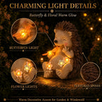 Solar Hedgehog Garden Statue with 4 LED Lights, Outdoor Yard Decor
