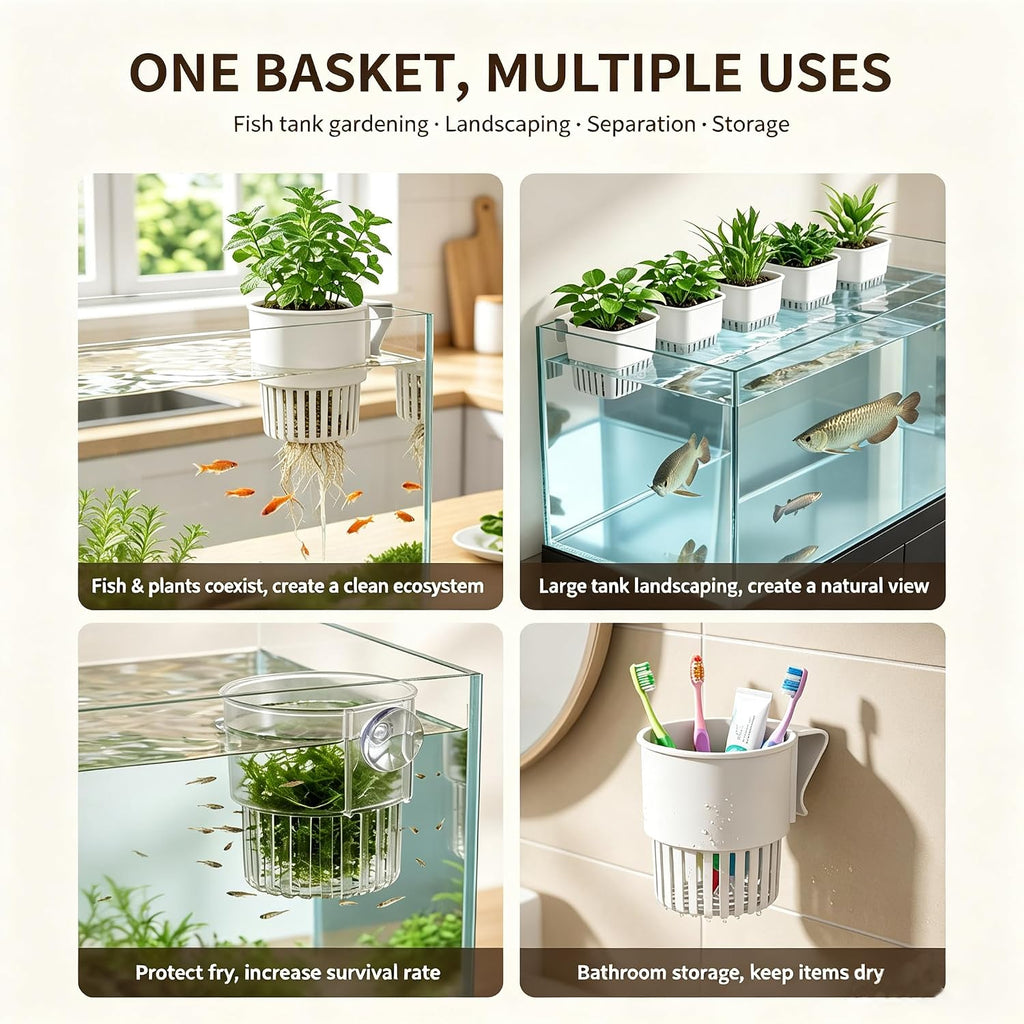 Aquarium Plant Holder, 3 Pack Clear Hanging Hydroponic Plant Basket