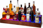 2 Pack LED Liquor Bottle Display Shelf , 2 Tier Real Wood Bar Shelves for Liquor Bottles, Lighted Bar Bottle Display Shelves with Remote, Bottle Organizer for Home Bar, Holds Up to 20 Bottles