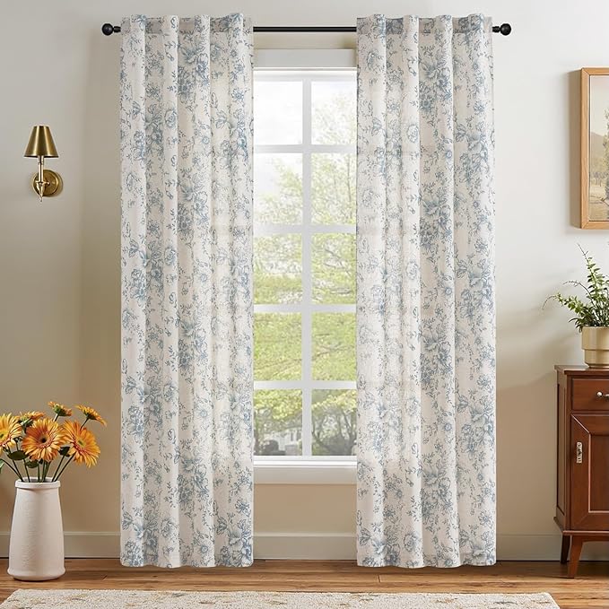 jinchan Linen Floral Curtains 84 Inch Length by JINCHAN