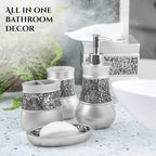 Creative Scents Crackled Glass 6 Pc. Silver Resin Bathroom Accessories Set