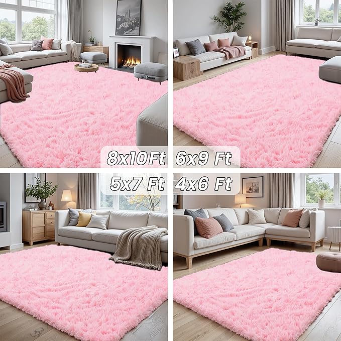 6x9 Area Rugs for Living Room Rug: Soft Fluffy Shag Light Pink Rugs for Bedroom - Image 7