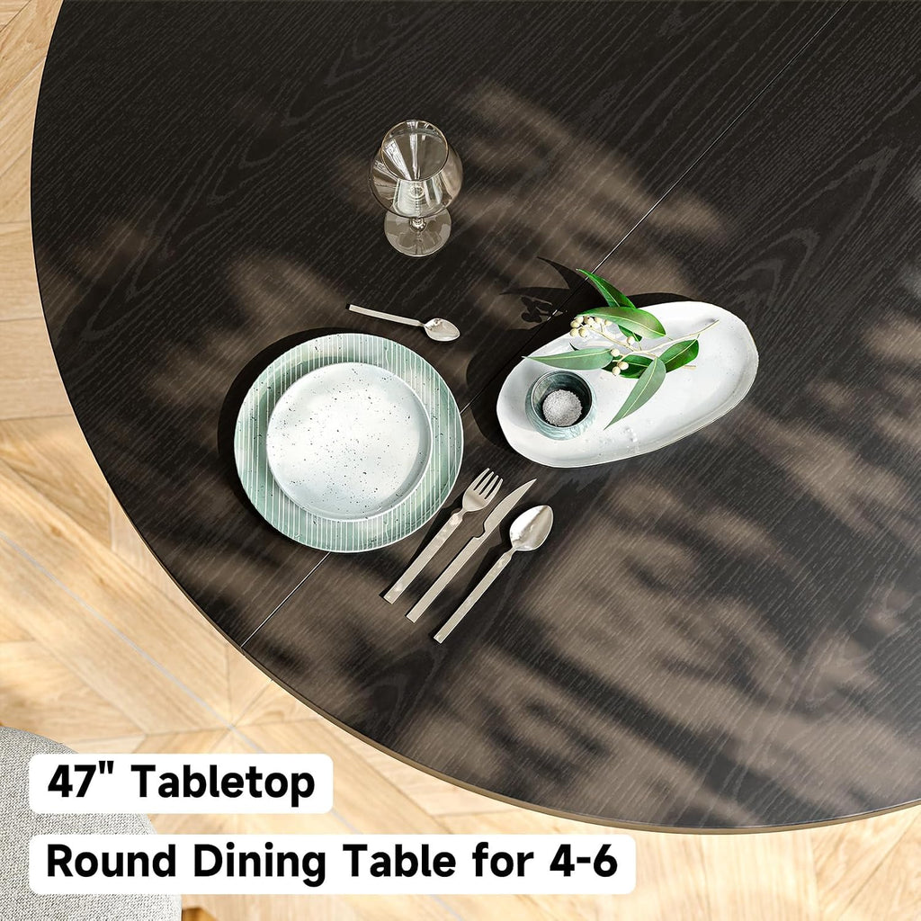ComfyCorner 47" Round Dining Table, Circle Fluted Kitchen Table Only Black