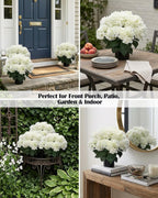 20” Artificial Hydrangea Plants Outdoor in Pots, Faux Hydrangea Bushes for Front Porch, Realistic White Fake Flowers for Patio Garden Indoor Home Decor