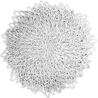 Juvale 10 Pack Silver Metallic Vinyl Placemats - 14.4" x 14.4" Round Table Mats and Chargers with Leaf Design for Elegant Table Decor and Protection - Stylish Charger Plates for Weddings and Parties