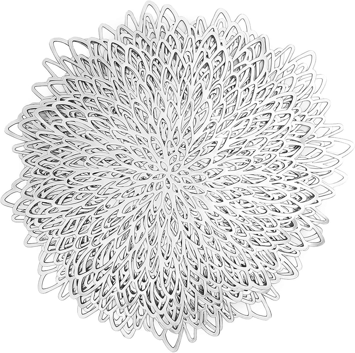 Juvale 10 Pack Silver Metallic Vinyl Placemats - 14.4" x 14.4" Round Table Mats and Chargers with Leaf Design for Elegant Table Decor and Protection - Stylish Charger Plates for Weddings and Parties