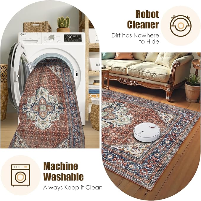 Washable Area Rug 6' x 9' Vintage Traditional Persian Mat - Image 7