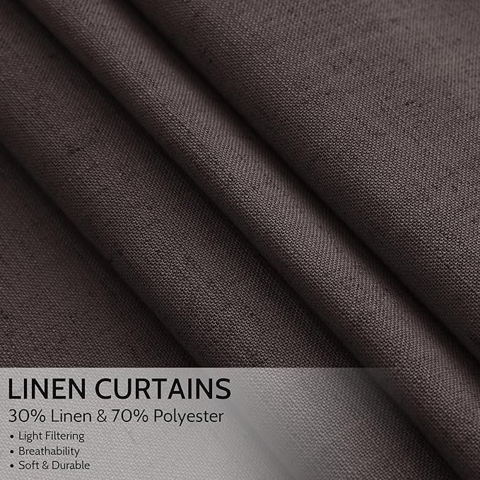 Nanspring Cocoa Coffee Curtains 102 Inches Long, Back Tab Linen Blend Light - Image 2