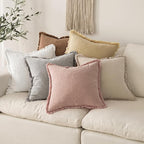 MIULEE Decorative Throw Pillow Covers Neutral Linen Fringe Throw Pillows Set of - Image 6