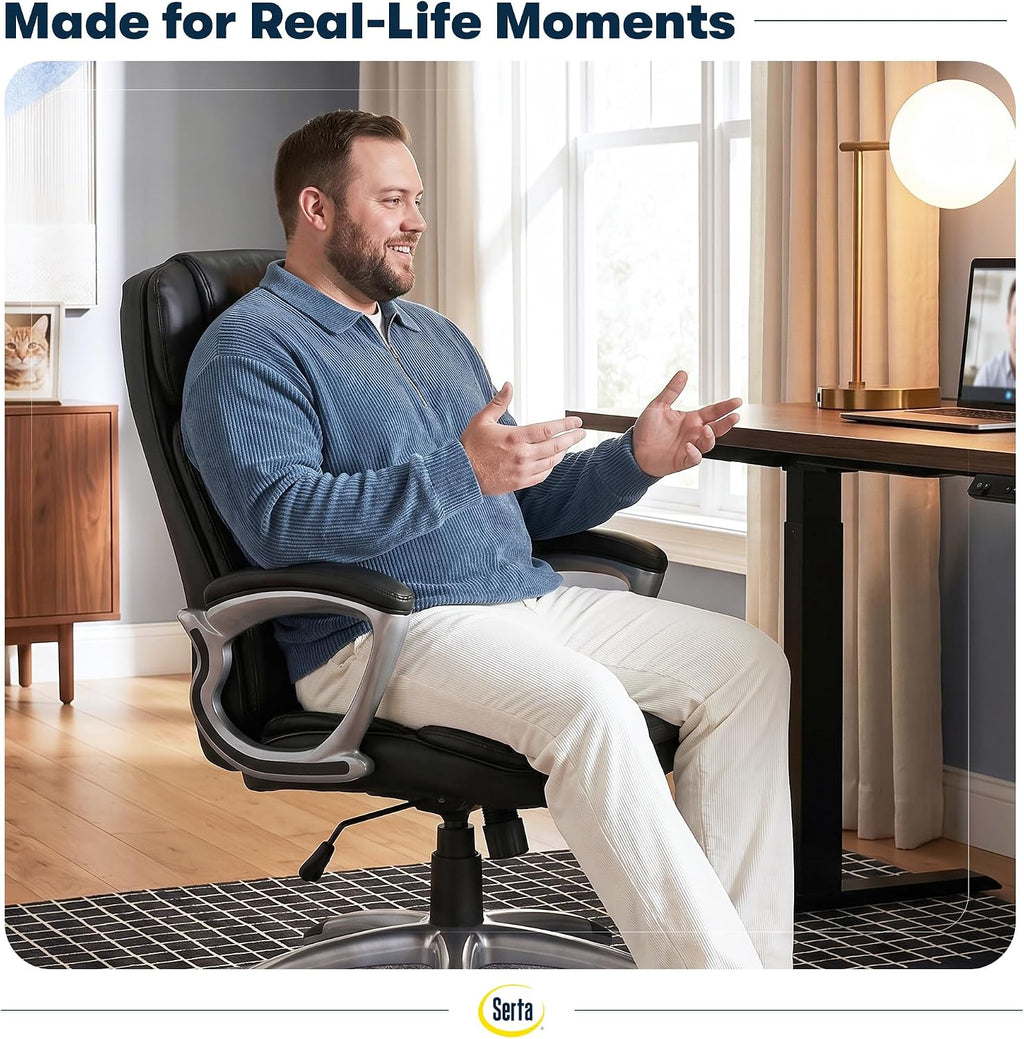 Serta Ergonomic Big and Tall Executive Office Chair Lumbar Support, Leather