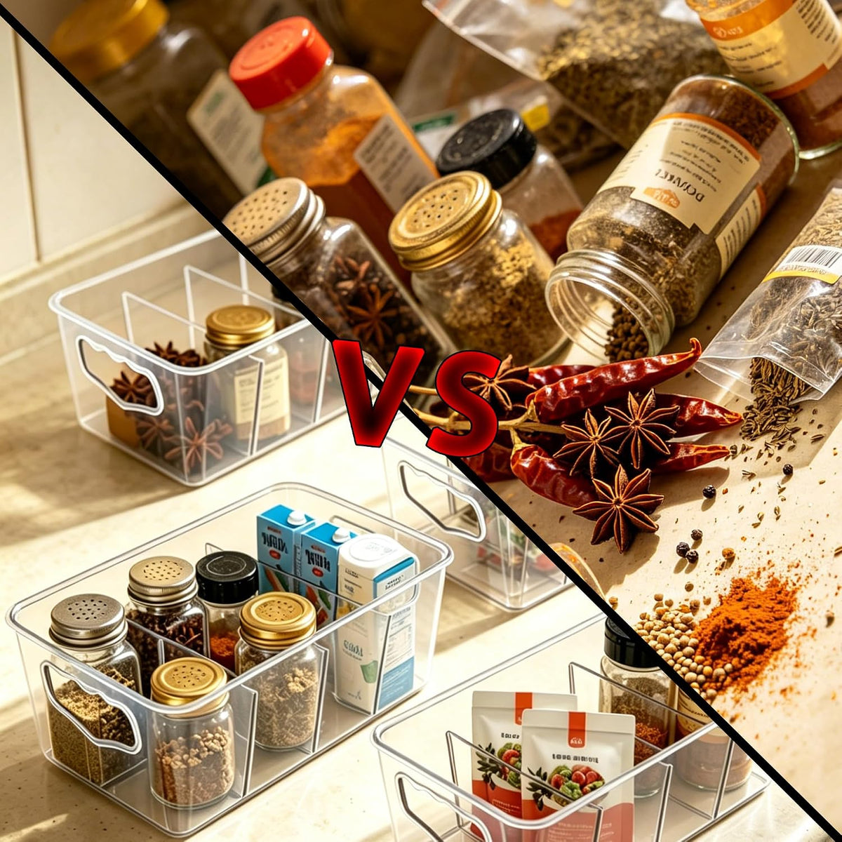 SPACELEAD 6 Pack Clear Pantry Organization Storage Bins with Dividers
