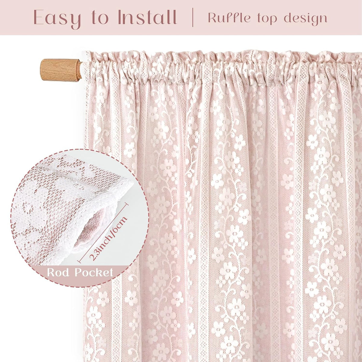 ASPMIZ Linen Pink Curtains for Bedroom, Double Layered Curtain 84 Inch Length 2 Panels Set, Farmhouse Rod Pocket Curtains & Drapes with Tiebacks, Light Filtering Curtain for Living Room, 52 x 84 Inch