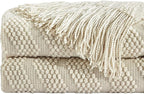 BOURINA Beige Throw Blanket 50x60 Inches Throw Textured Solid Soft Ripple - Image 7