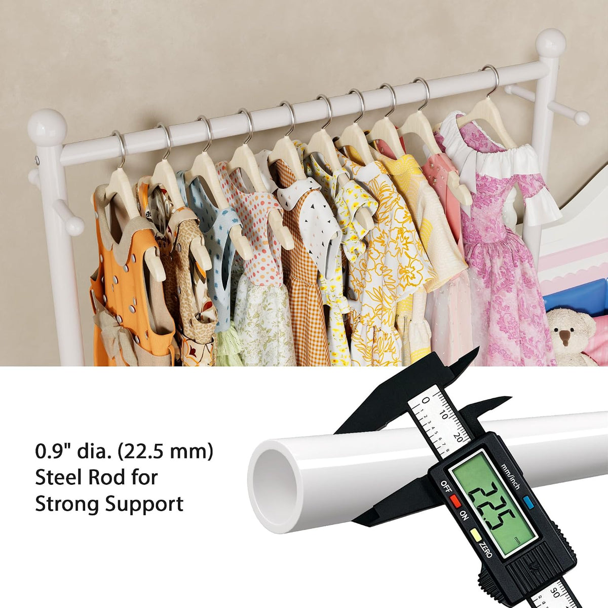 Kids Clothing Rack with Storage Bag, Adjustable Height, White