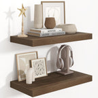 Fun Memories Floating Shelves 24 Inch Long, 9.3 Inch Deep Floating Shelf for Lving Room, Bedoom, Kitchen, Deep Wall Shelves for Bathroom, 2 Pack Storage Display Shelf for Books, Decors, Walnut
