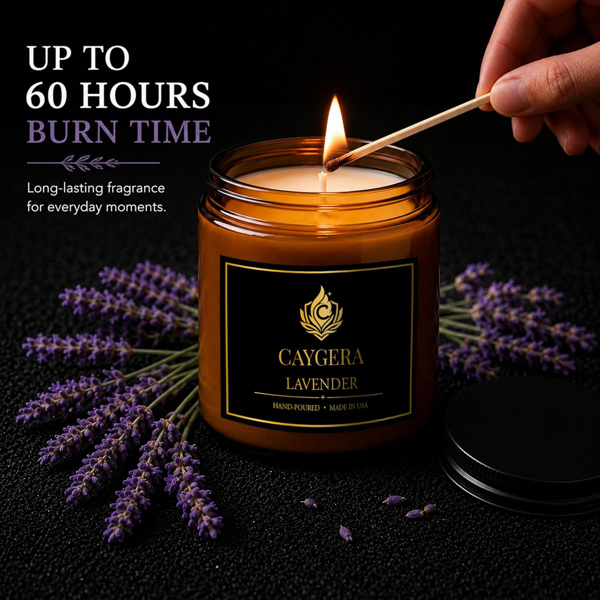 Lavender Candle 9 Oz, Hand Poured Soy Wax Blend, Cotton Wick