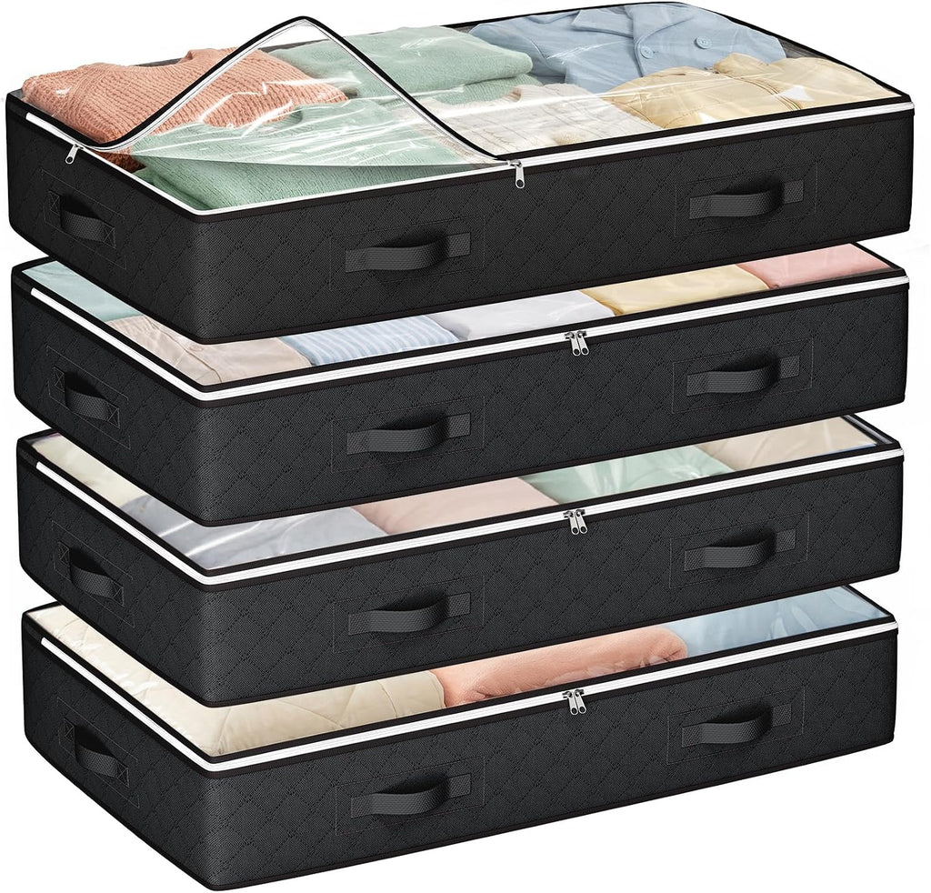 Budding Joy 60L Under Bed Storage Containers, 4 Pack Closet Organizers Grey