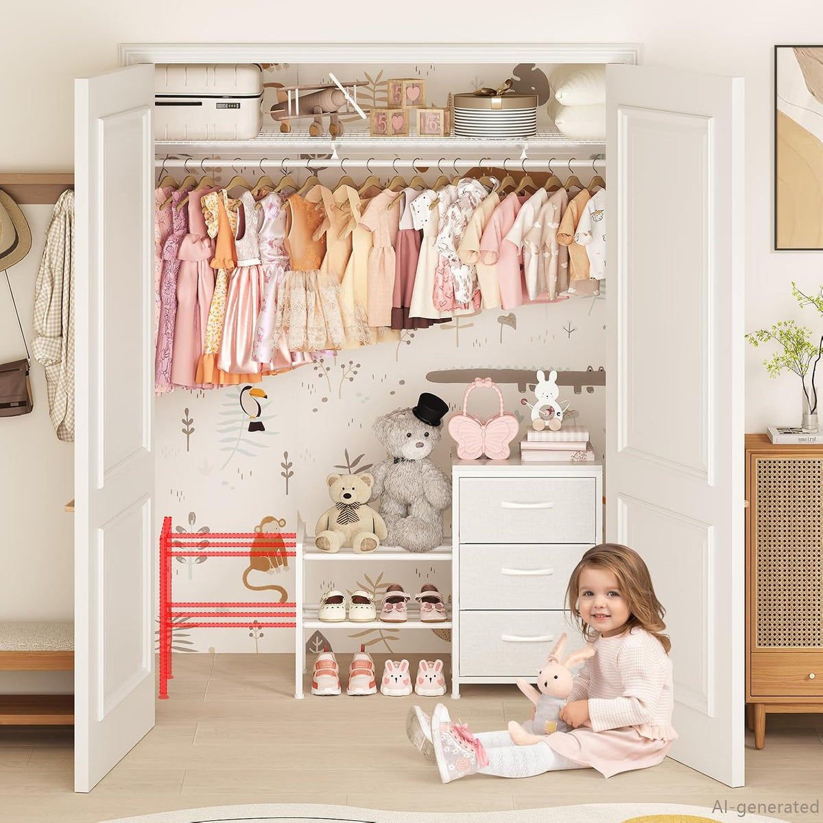 Cidaziya Expandable Closet Organizers and Storage, White Fabric Storage Dresser, 3 Drawer Dresser, Clothes Shelves for Kids, Purse Organizer Small Shoe Rack for Closet Bedroom Dorm(31.29~43.42 in)