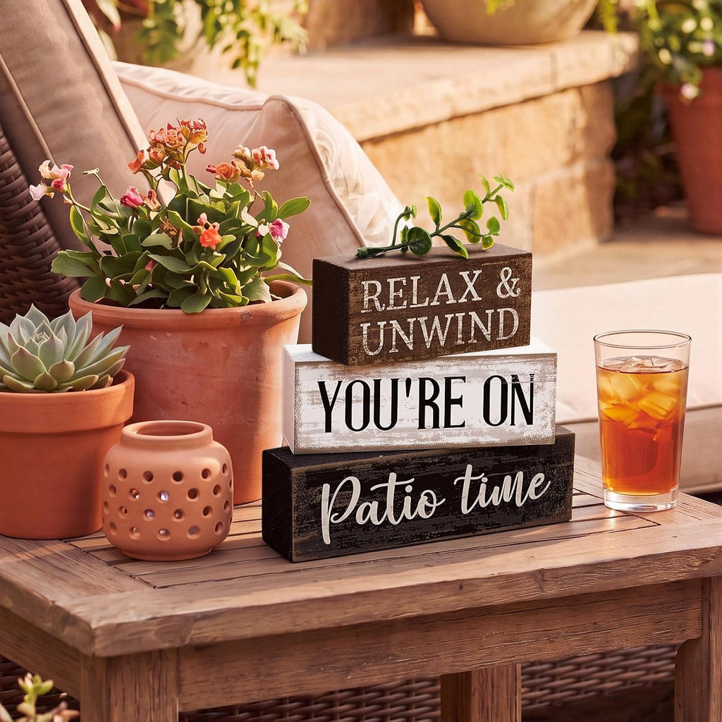 Moucuny 4 Pcs Farmhouse Table Decor Rustic Patio Stacked Wooden Decor