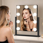 Kotdning Vanity Mirror with Lights,Lighted Vanity Mirror with 9 Dimmable Bulbs for Dressing Room & Bedroom,3 Color Lighting,Modes Detachable 10x Magnification 360°Ratation (Black) 12" L x 14.4" W