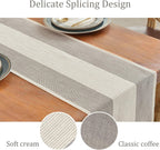 Wracra Linen Table Runner, Stripe Table Runners 72 Inches Long Coffee