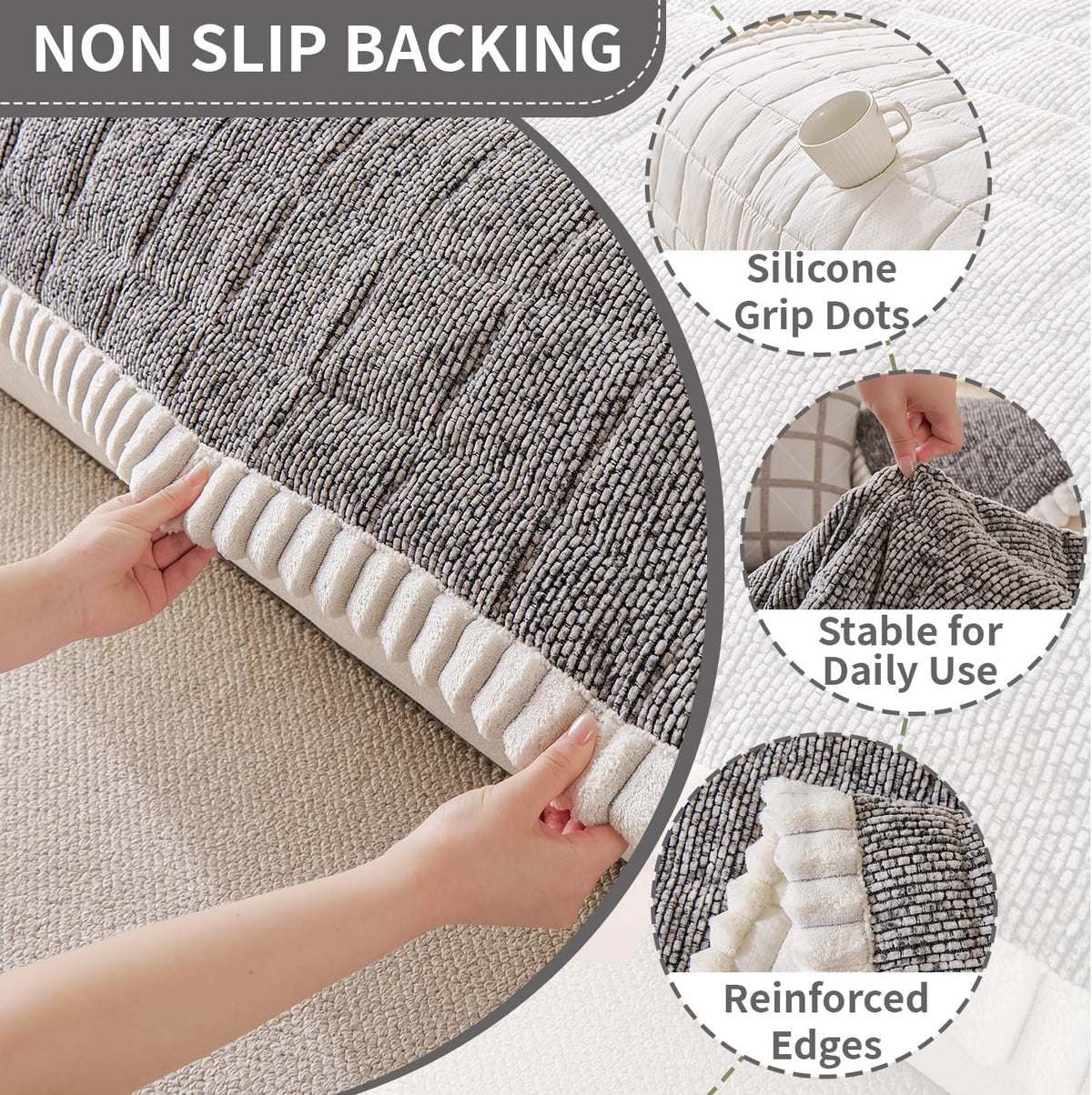 Chenille Dog Couch Cover, Non Slip Sofa Protector, Dark Gray 35"x62"