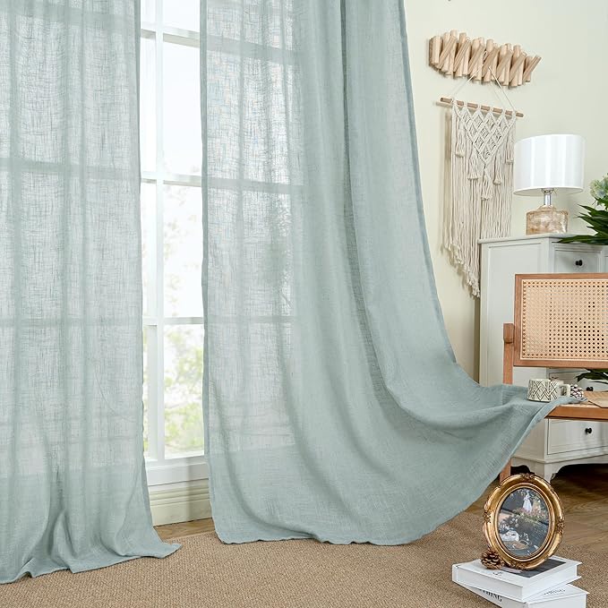 LAMIT Short Linen Curtains 40 Inch Length, Semi Sheer Light Filtering Panels - Image 9