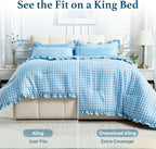 BDEUS 7 Pieces Gingham Ruffle Comforter Set Queen Size, Blue Grid Tartan Bedding Set, Soft Breathable Fabric Comforter with Flat Sheet, Fitted Sheet, 2 Pillowcases & 2 Shams, 88"X88"