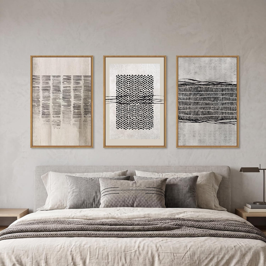 Aryroi Black and Beige Abstract Minimalist Framed Canvas Wall Art-24"x36"x3