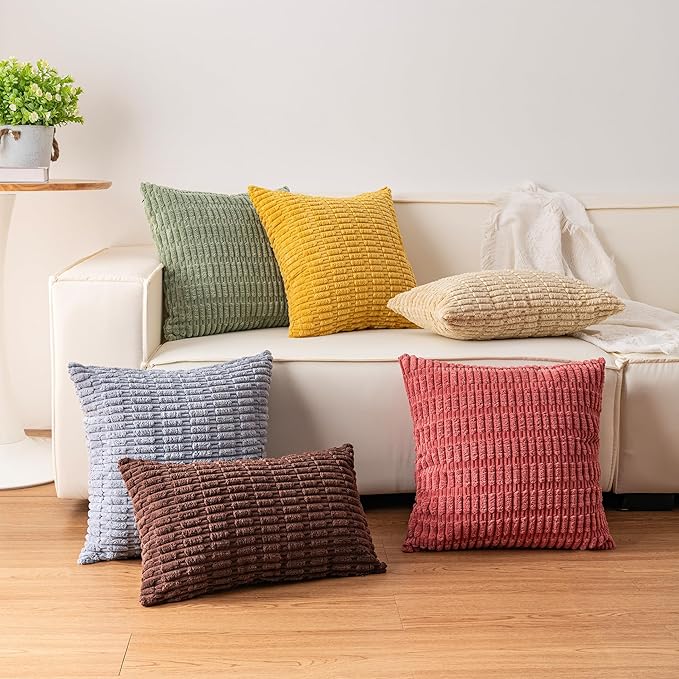 Pack of 2 Christmas Red Corduroy Decorative Throw Pillow Covers 22x22 Inch Soft - Image 7