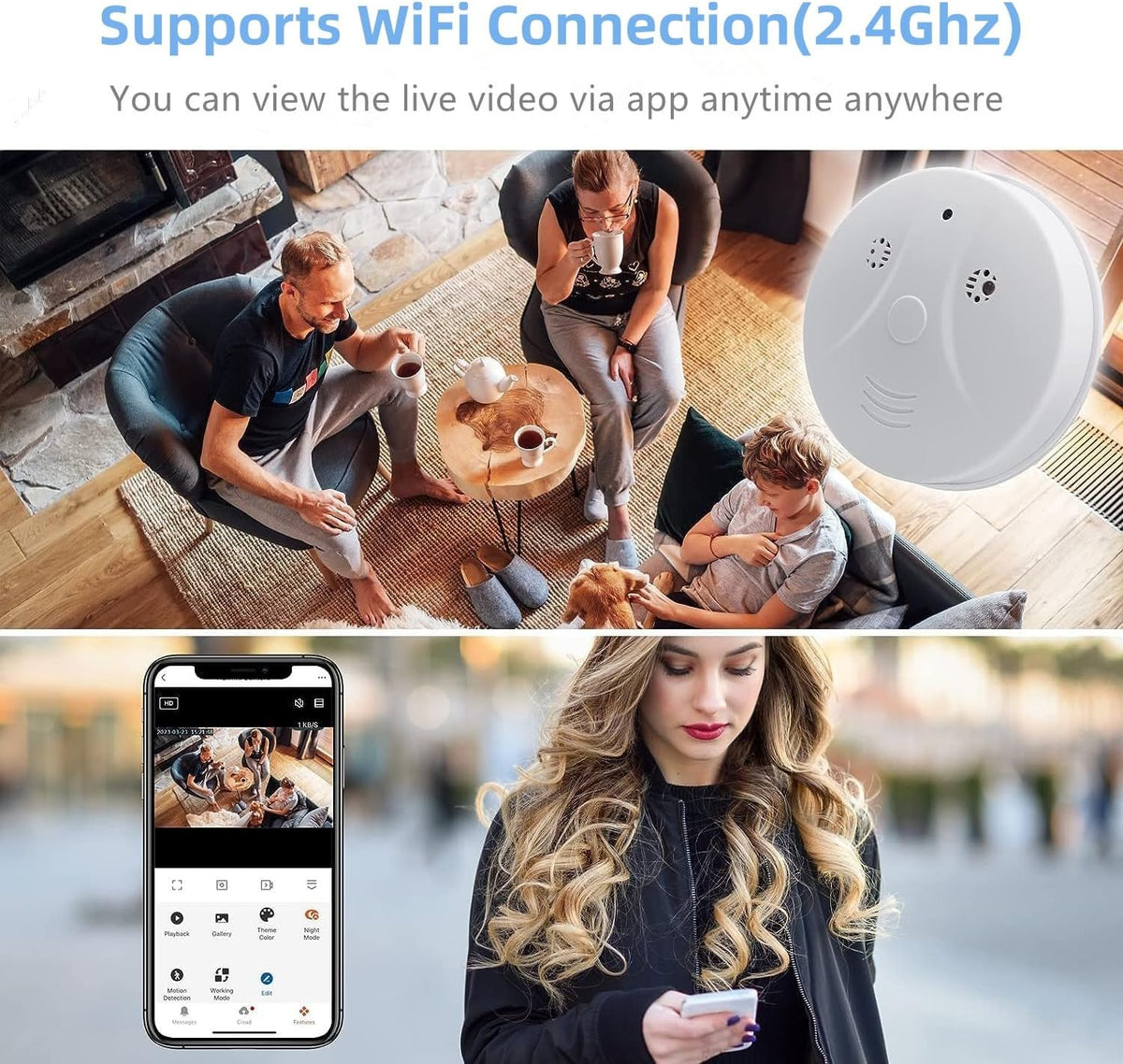 Security Camera Smoke Detector Hidden Camera 1080P HD Wireless WiFi Camera