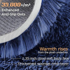 Navy Blue Round Rugs for Bedroom: 4ft Circle Fluffy Shag Soft Washable Rug - Image 2