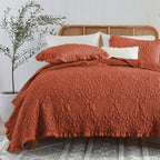 HORIMOTE HOME Shabby Chic Quilt Set Queen Size, Burnt Orange, 90x96 inches