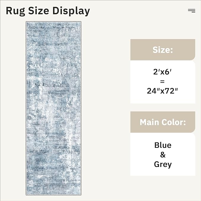 Runner Rug 2'x6' Abstract Washable Non-Slip Runner Rugs - Image 5