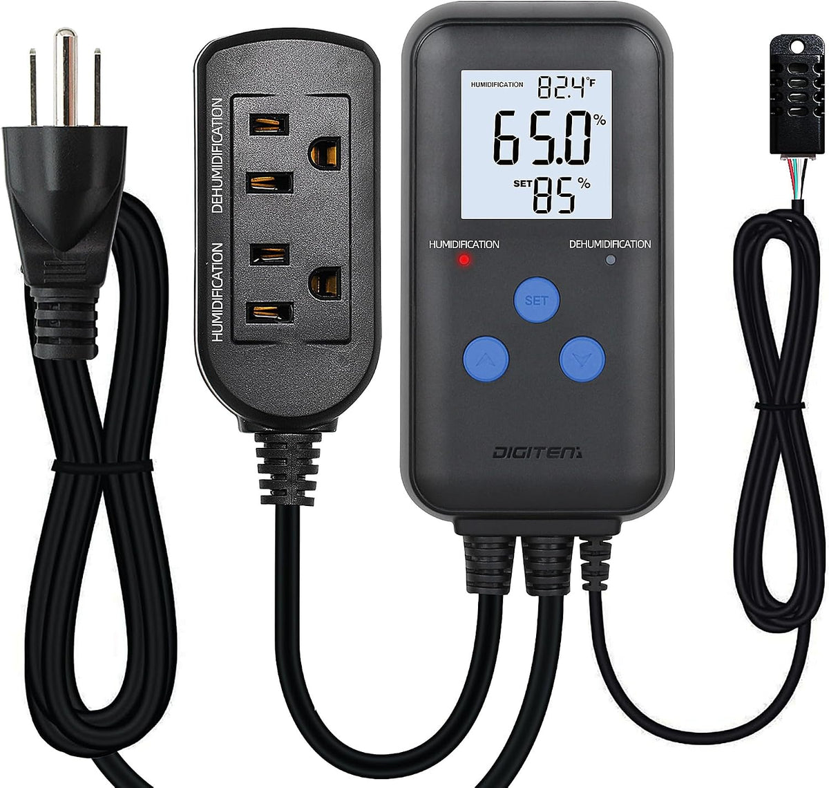 Digital Humidity Controller, Pre-Wired Humidity Controlled Dual Stage Outlets for Mushroom Growing, Reptile, Grow Tent, Humidifier/Dehumidifier