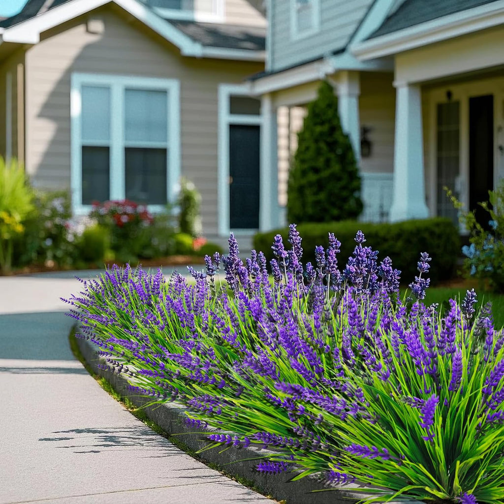 Bassion 24 Bundles Fake Lavender Artificial Flowers for Outdoors, Purple