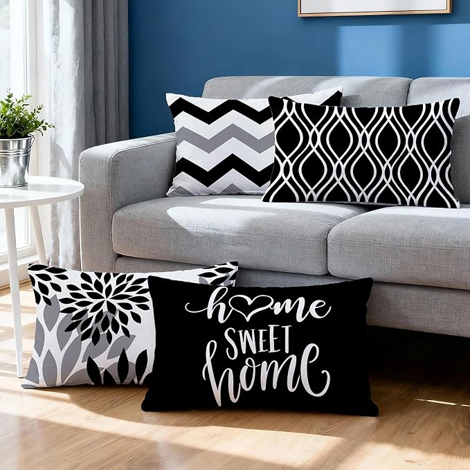 Hexagram Geometric Black Pillow Covers 12x20 Set of 4, Decorative Outdoor Boho - Image 2
